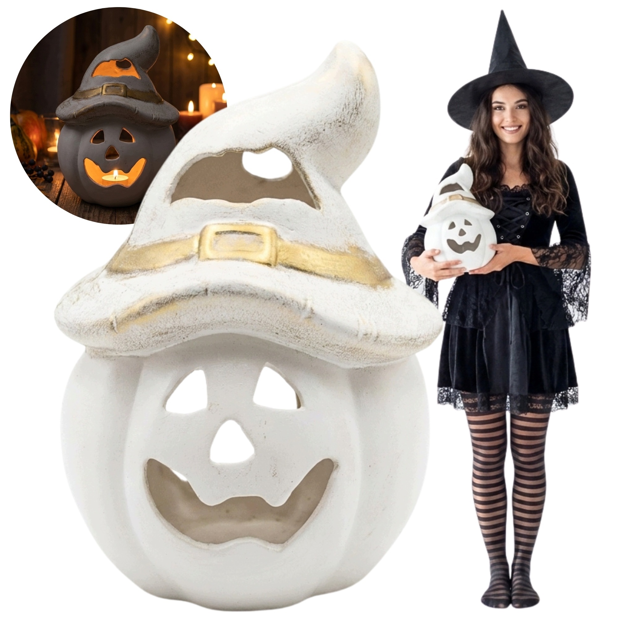Dýně Keramická figurka Halloween Dekorace Podzimní ozdoba Lampion 37 cm