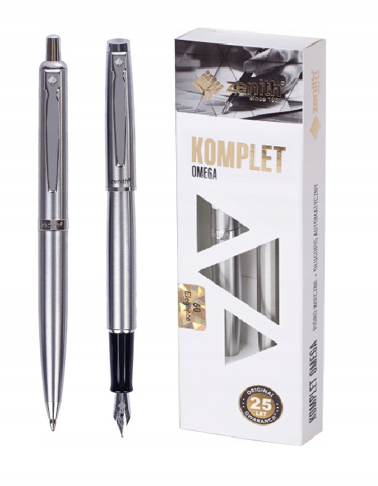Zestaw pióro wieczne + długopis srebrny Zenith Ome