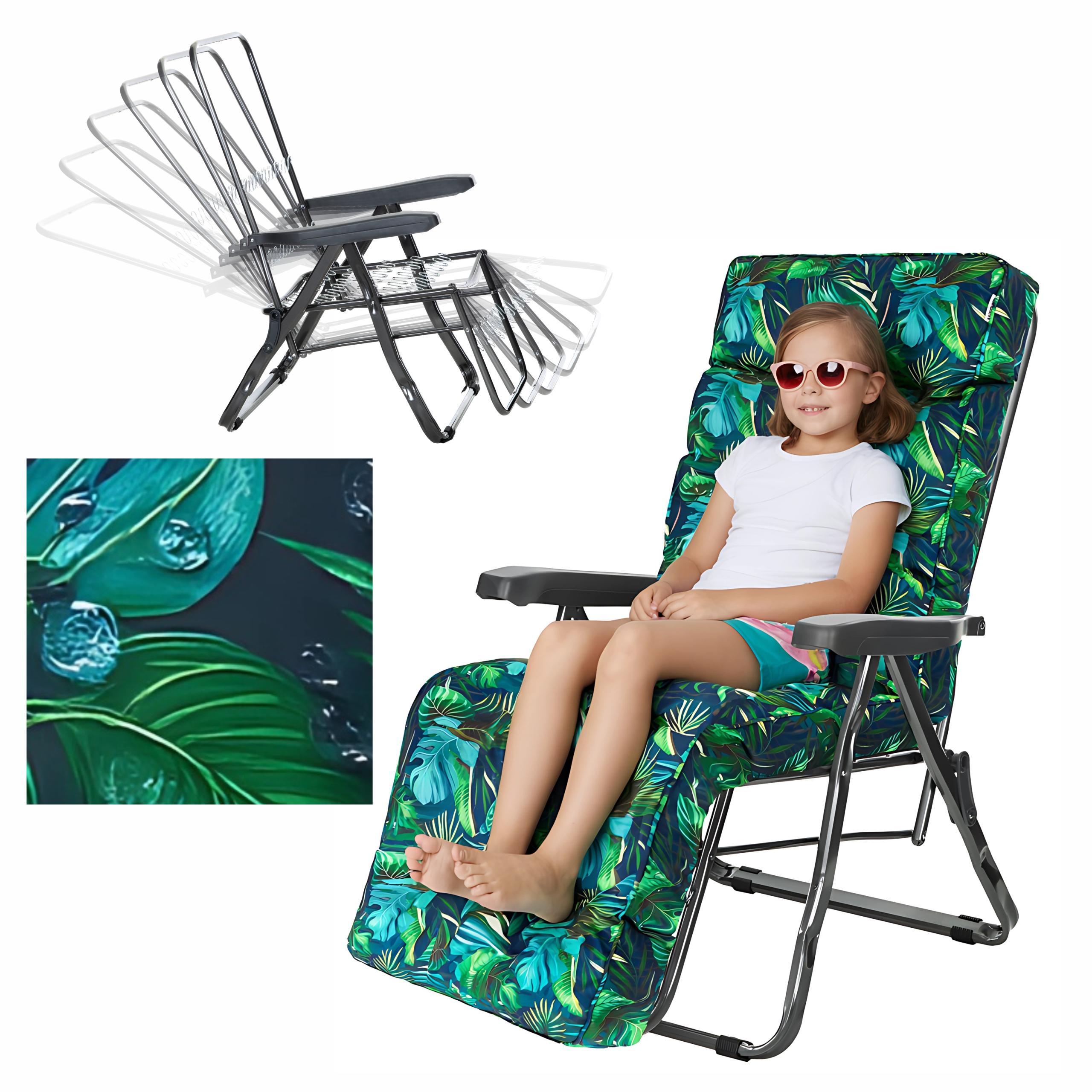 Záhradné ležadlo s vankúšom Skladacie záhradné kreslo s vankúšom a podnožkou