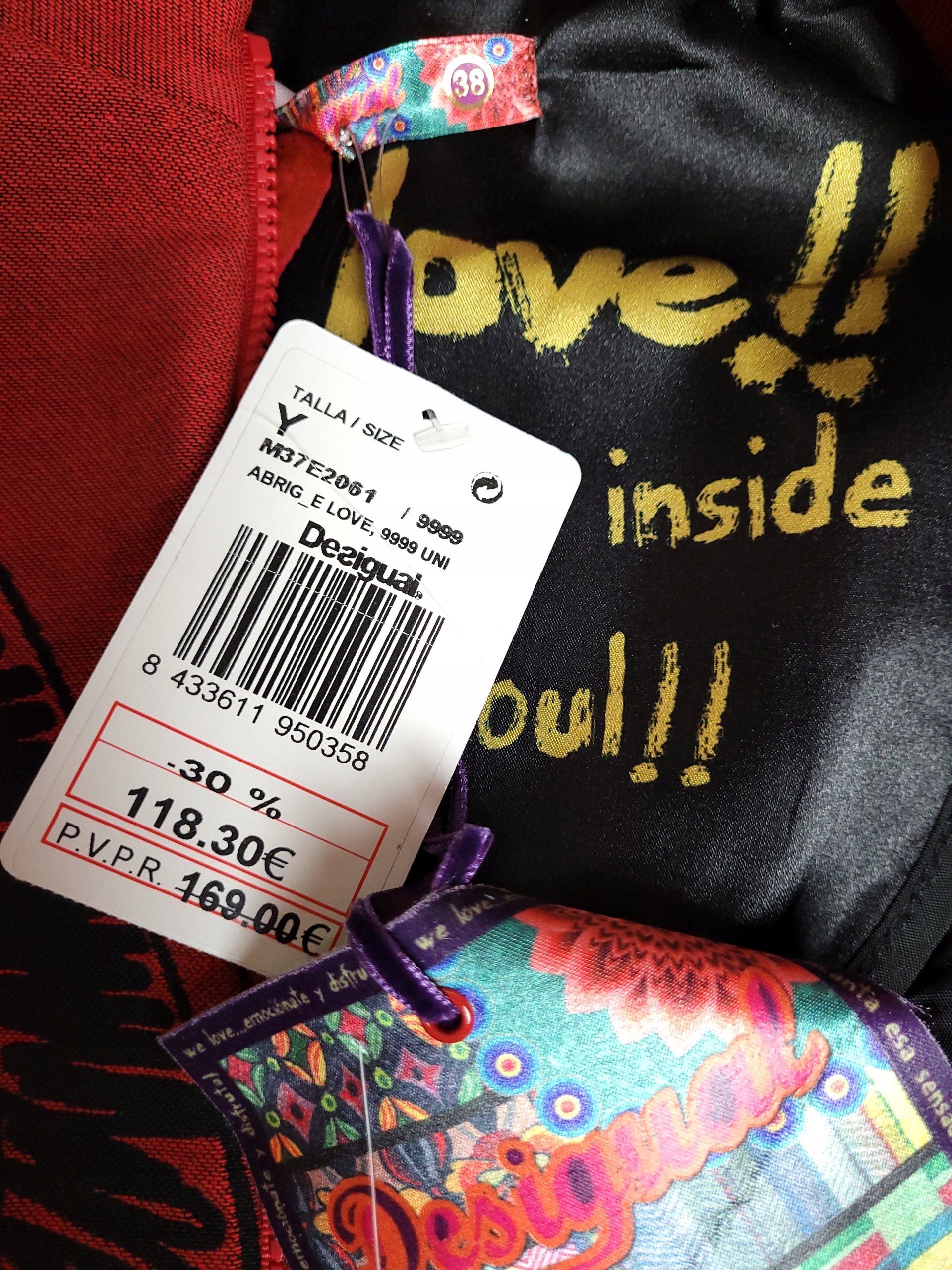 DESIGUAL unikatowy płaszcz E LOVE logo 36/38 Model E LOVE