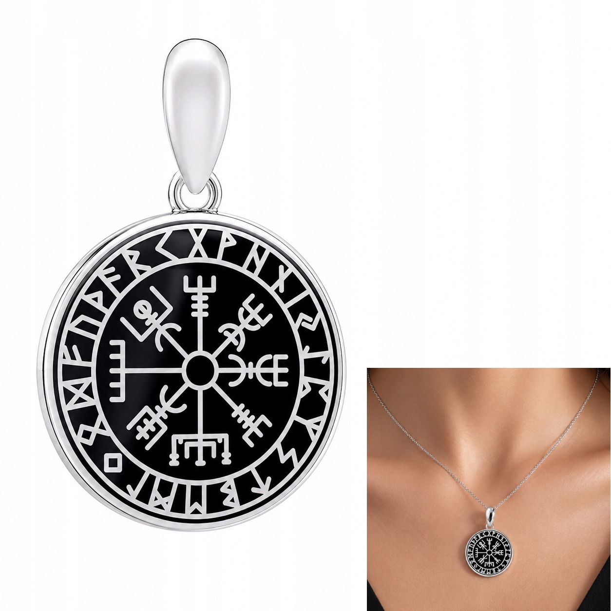 Stříbrný 925 přívěsek – přívěsek na náhrdelník Vegvisir