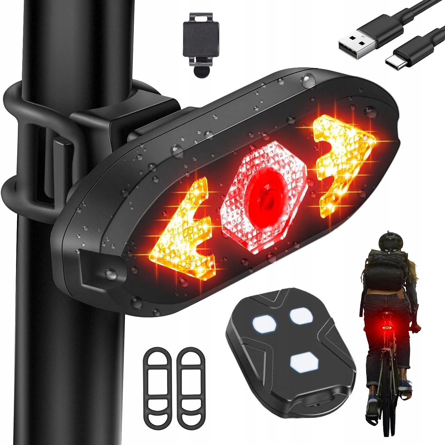 Rowerowe Światło Tylne Led Z Kierunkowskazami 270 Stopni I Pilotem