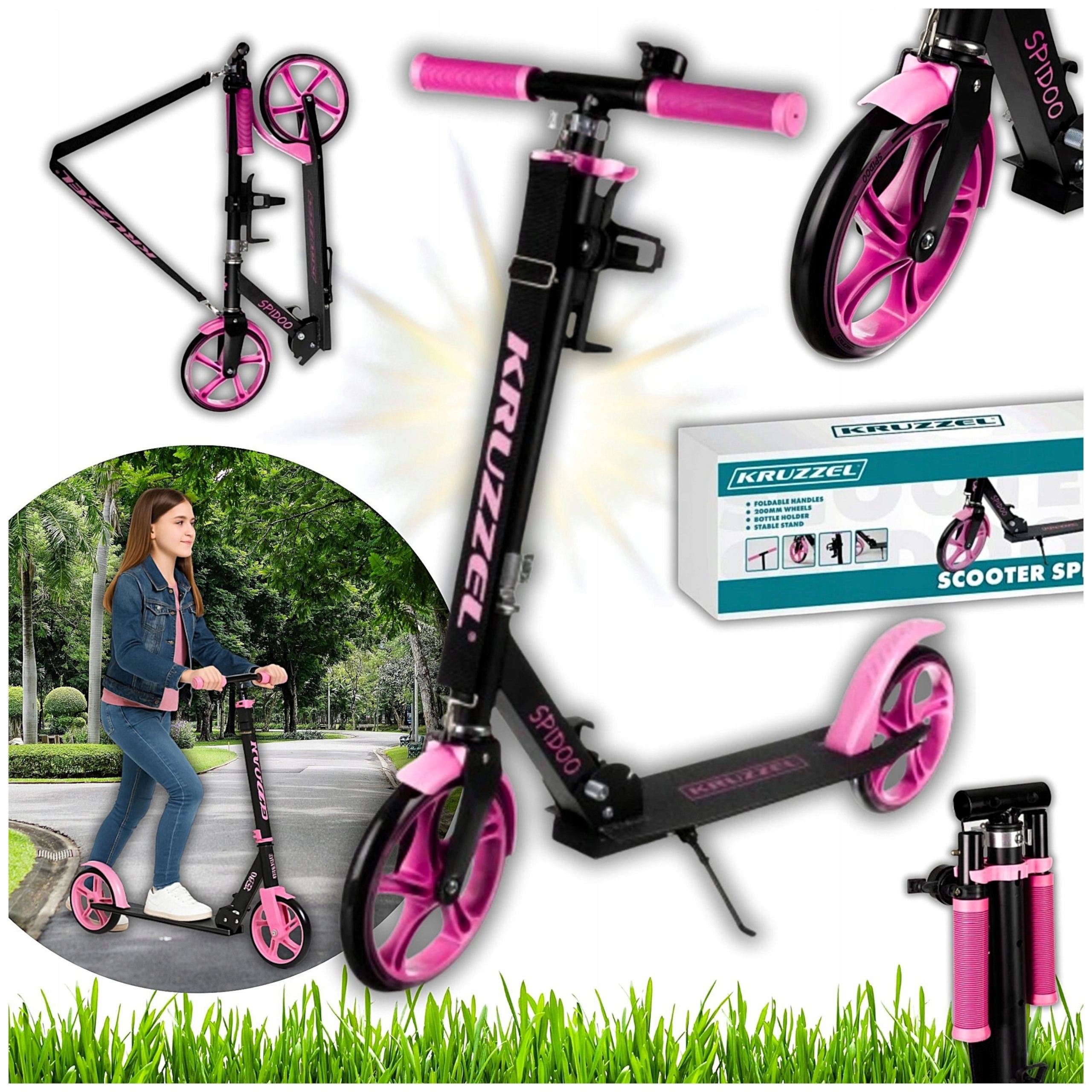 Hulajnoga Miejska Składana Duża dla Dzieci Lekka Duże Koła 200 mm Hamulec