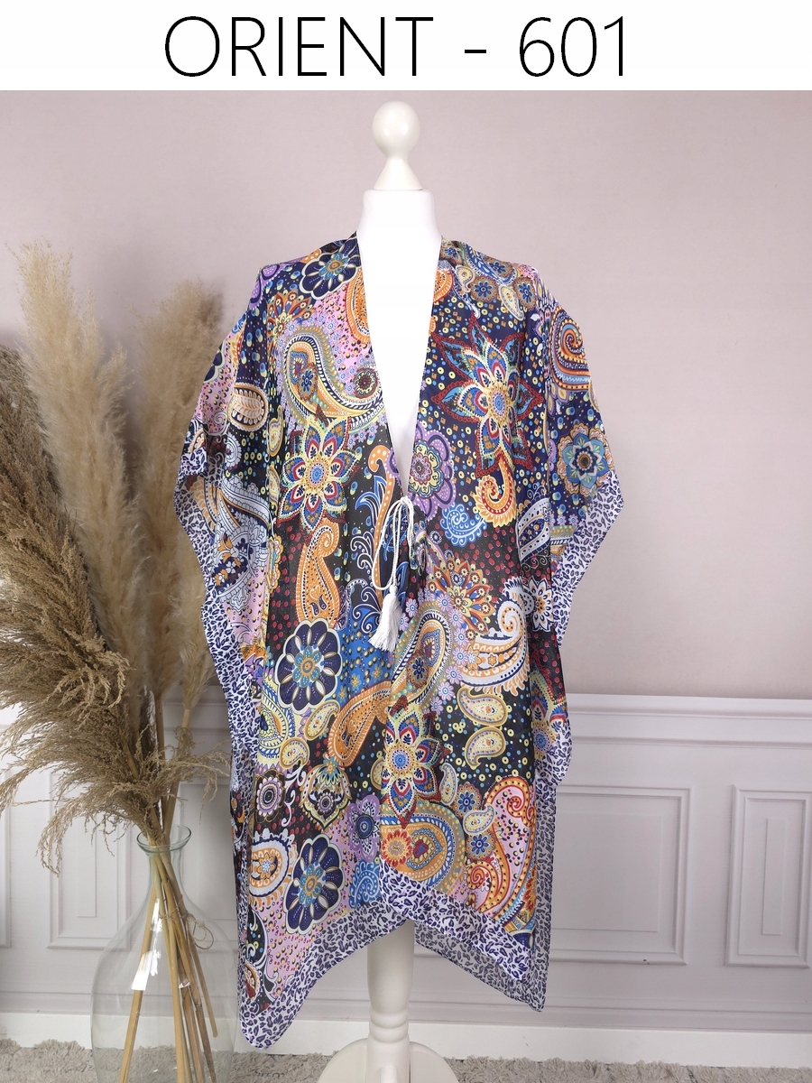 Piękne JEDWABNE PAREO CHUSTA PLAŻOWA KIMONO modne narzutka na strój tunika Marka Distribution4you