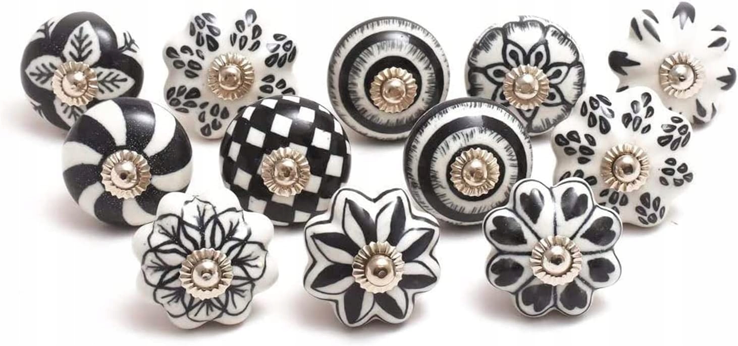 

Gałki Ceramiczne Handmade Czarno Białe 12 Sztuk