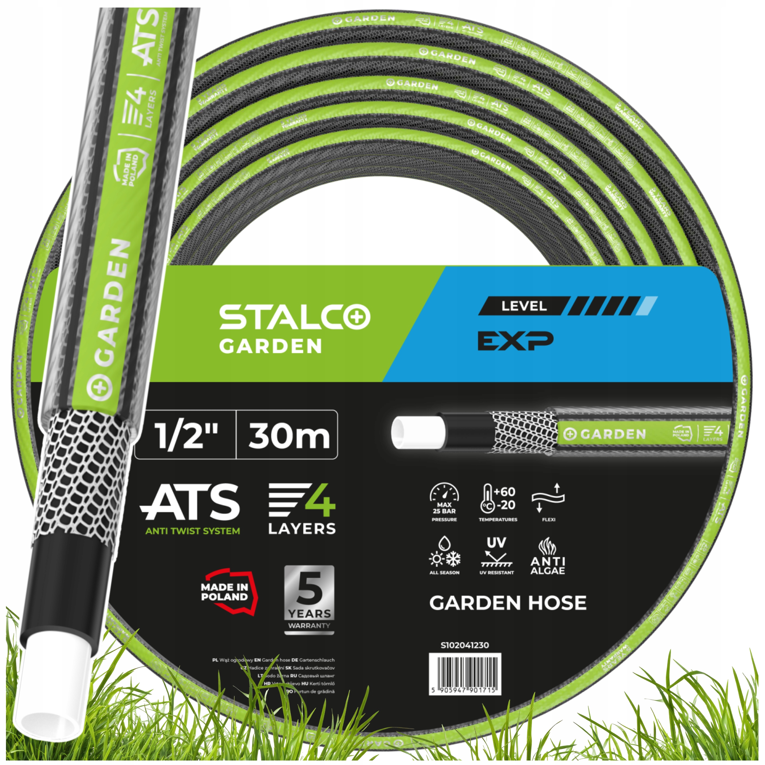 Wąż Ogrodowy Ats Exp 4 Warstwy Niezaginający Mocny 1/2″ 30M Stalco Garden