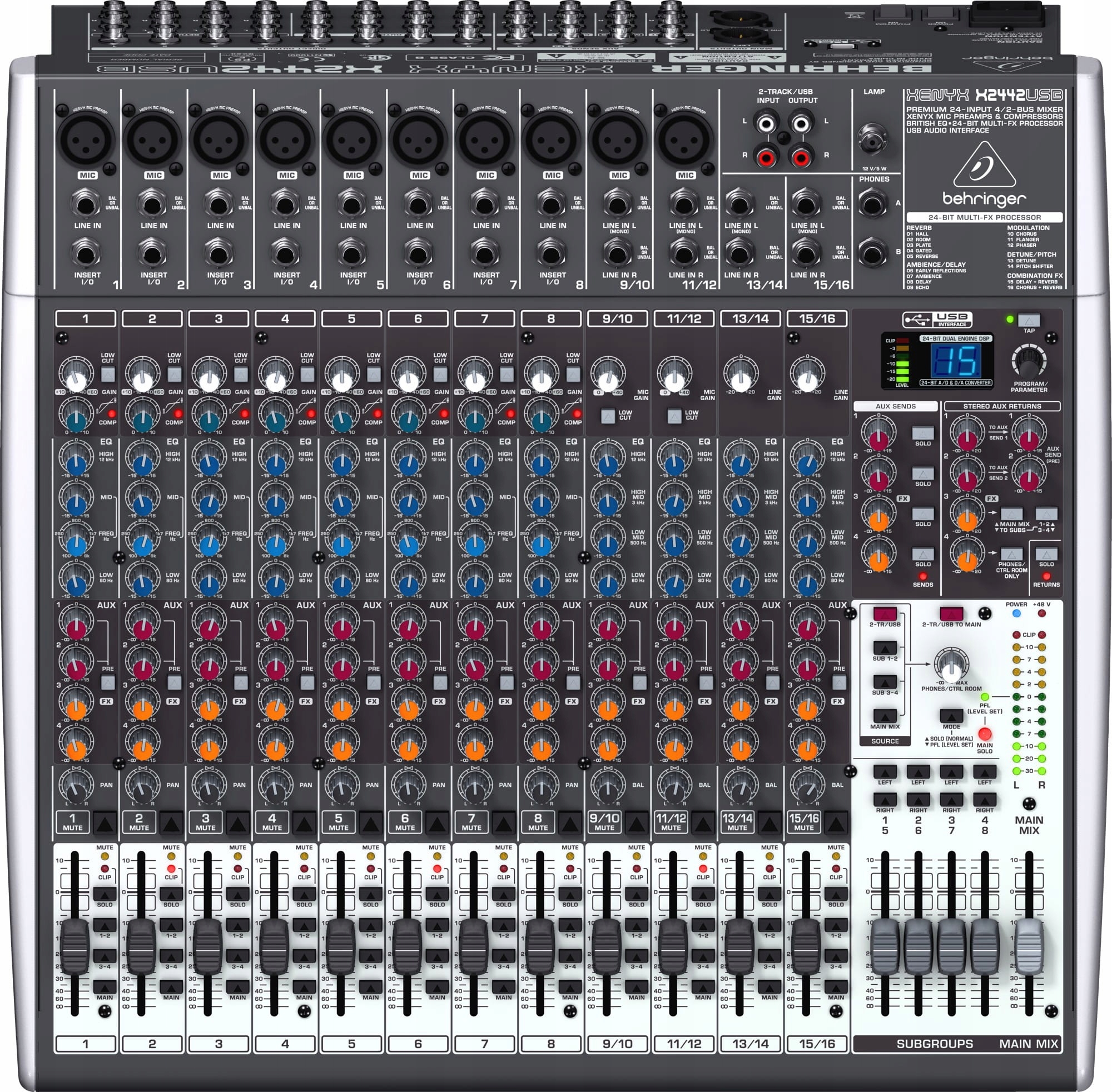 Behringer X2442USB 24-KANÁLOVÝ Mixážní Pult Audio Rozhraní Kompresor Efekty
