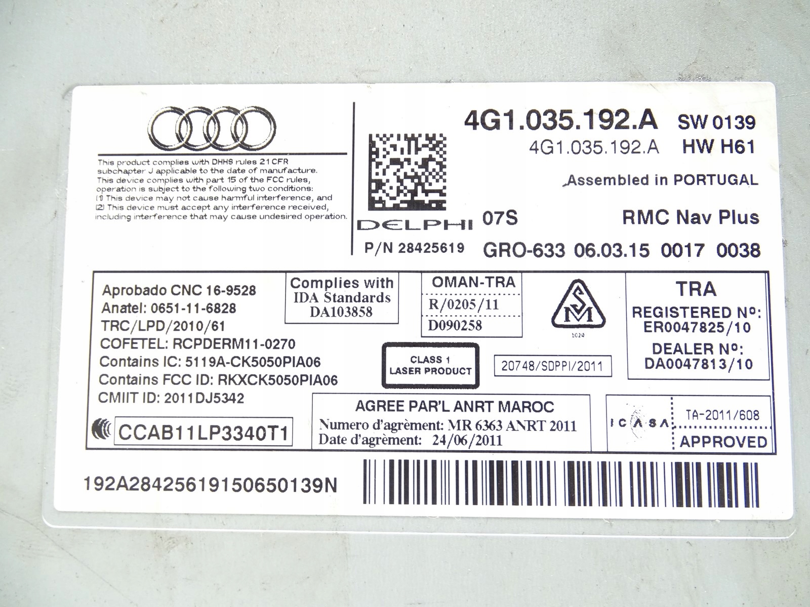 module MMI player SD AUDI A6 C7 A7 LIFT 4G1035192A