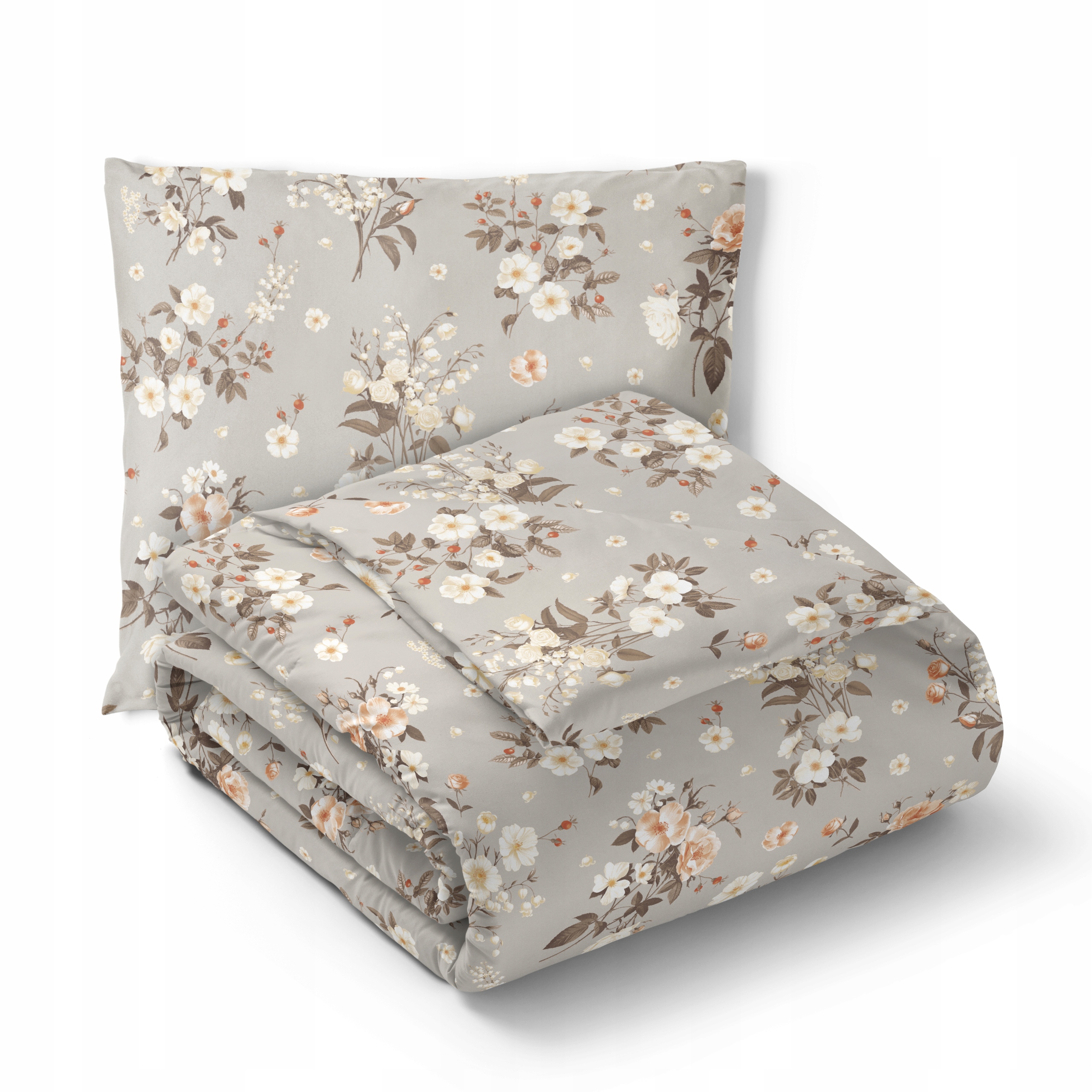 Hotelové Povlečení 140x200 cm Povlečení 70x80 Bavlna 100% Konvalinky šedá béžová