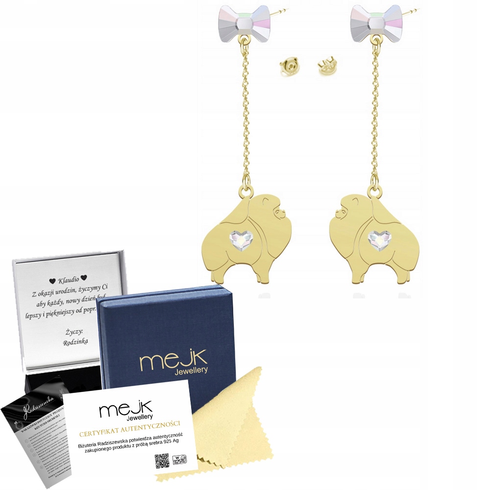 Náušnice Zlaté se psem Miniaturní špic 925 Žena Šperky Dedikace