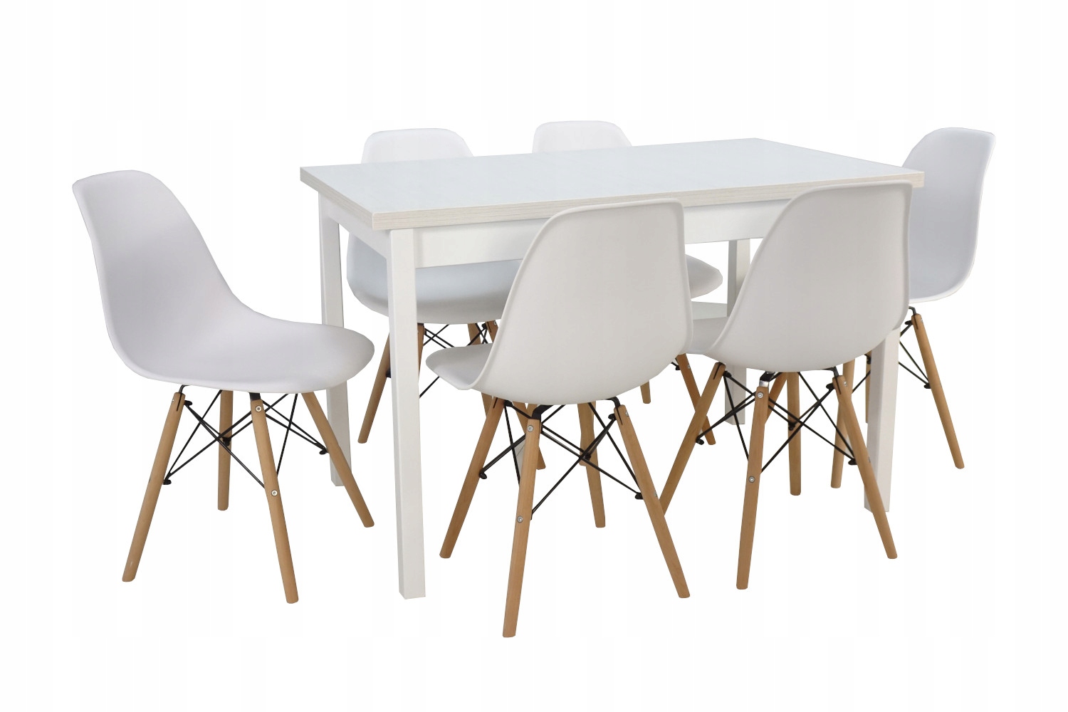 Zestaw 6 krzeseł i stół biały, styl skandynawski