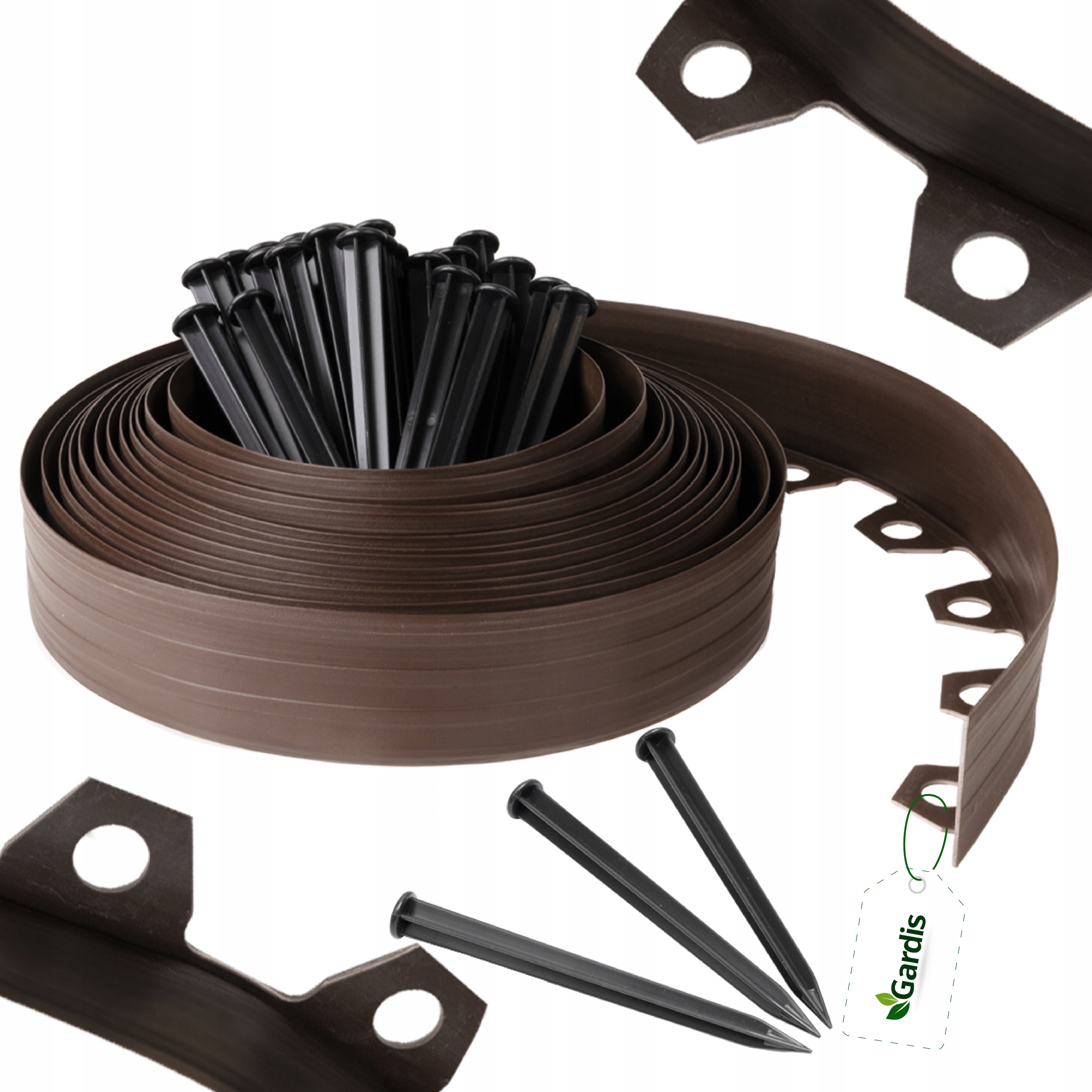 Obrzeże Ogrodowe 20m brązowy 6cm trawnikowe border wysokie tworzywo kotwy