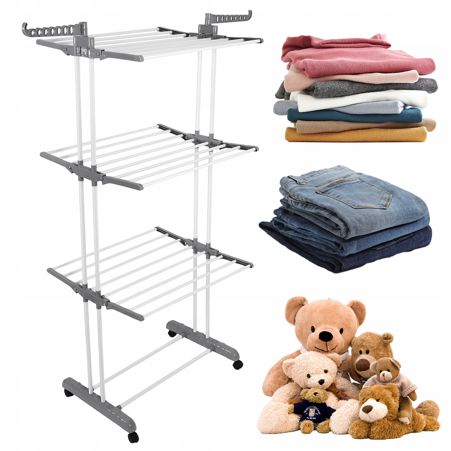 Levně Sušák Na Prádlo Vertikální Stojící Kolečka Velká Černá Balkonová 4 Úrovně