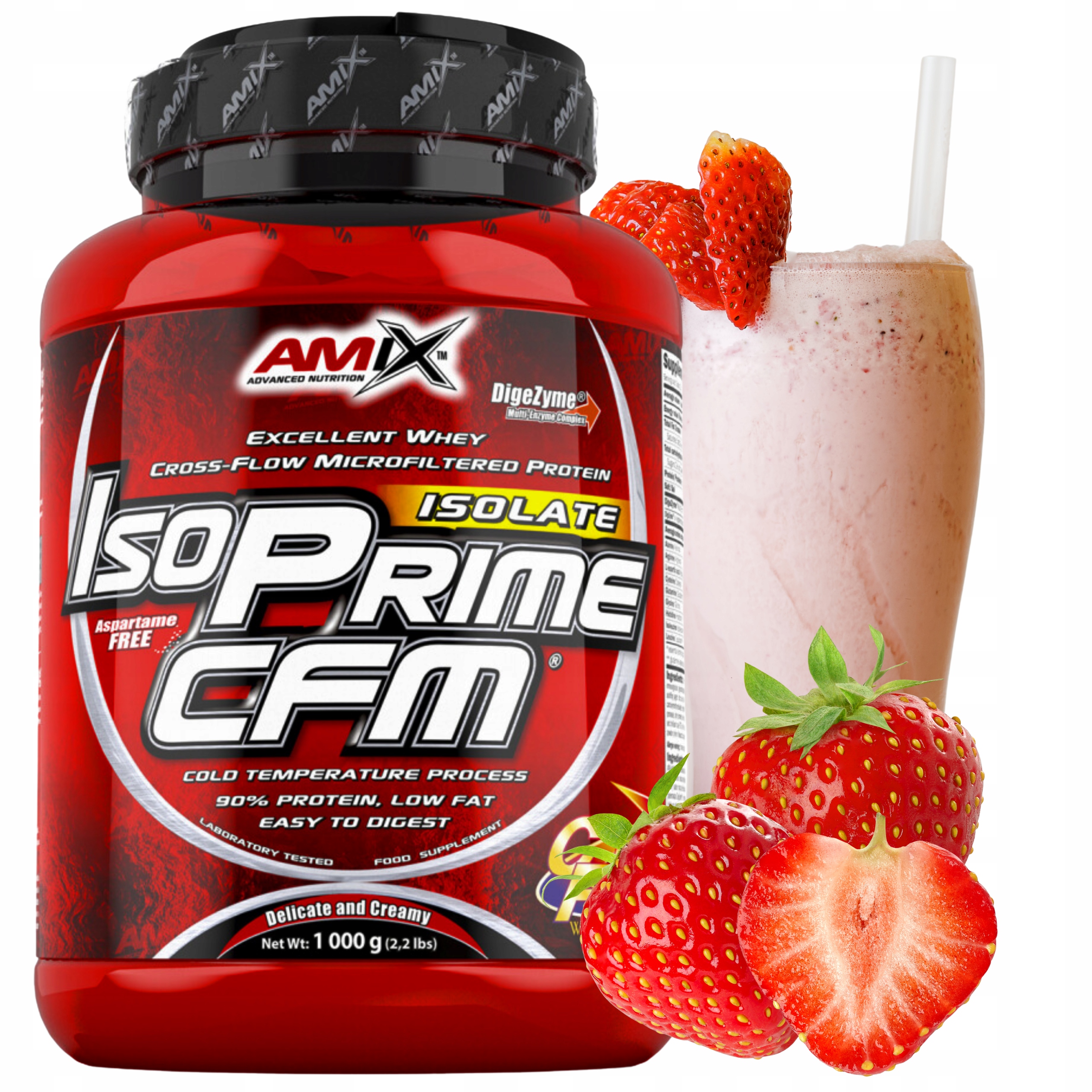 Amix Isoprime Cfm 1 kg Proteinový Izolát Wpi 90 Jahoda Bez cukru a laktózy