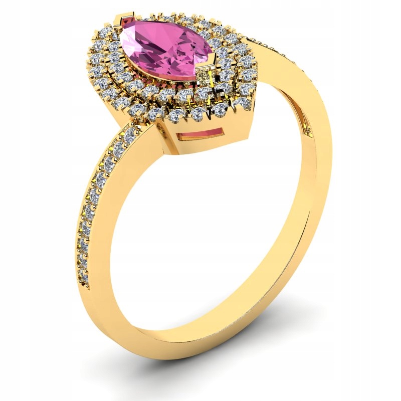 

Pierścionek Koktajlowy Złoty Z Różową Cyrkonią