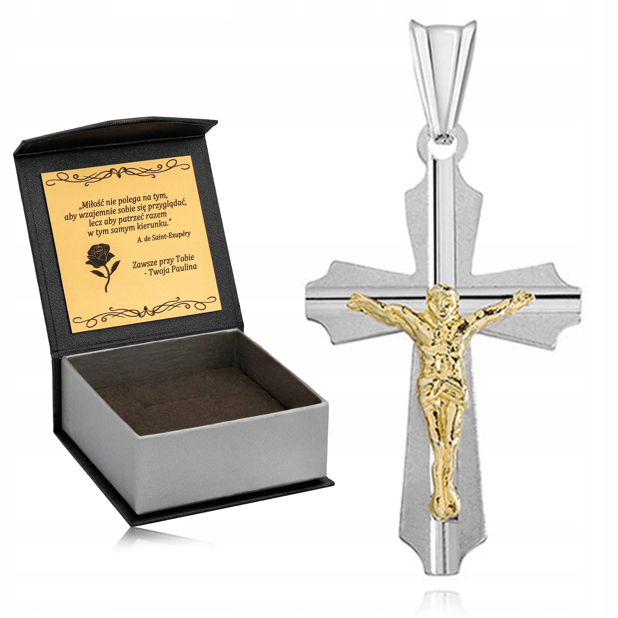 Krásný Stříbrný Diamantový Kříž Ryzost 925 Rhodiovaný Křížek Pozlacený Ježíš