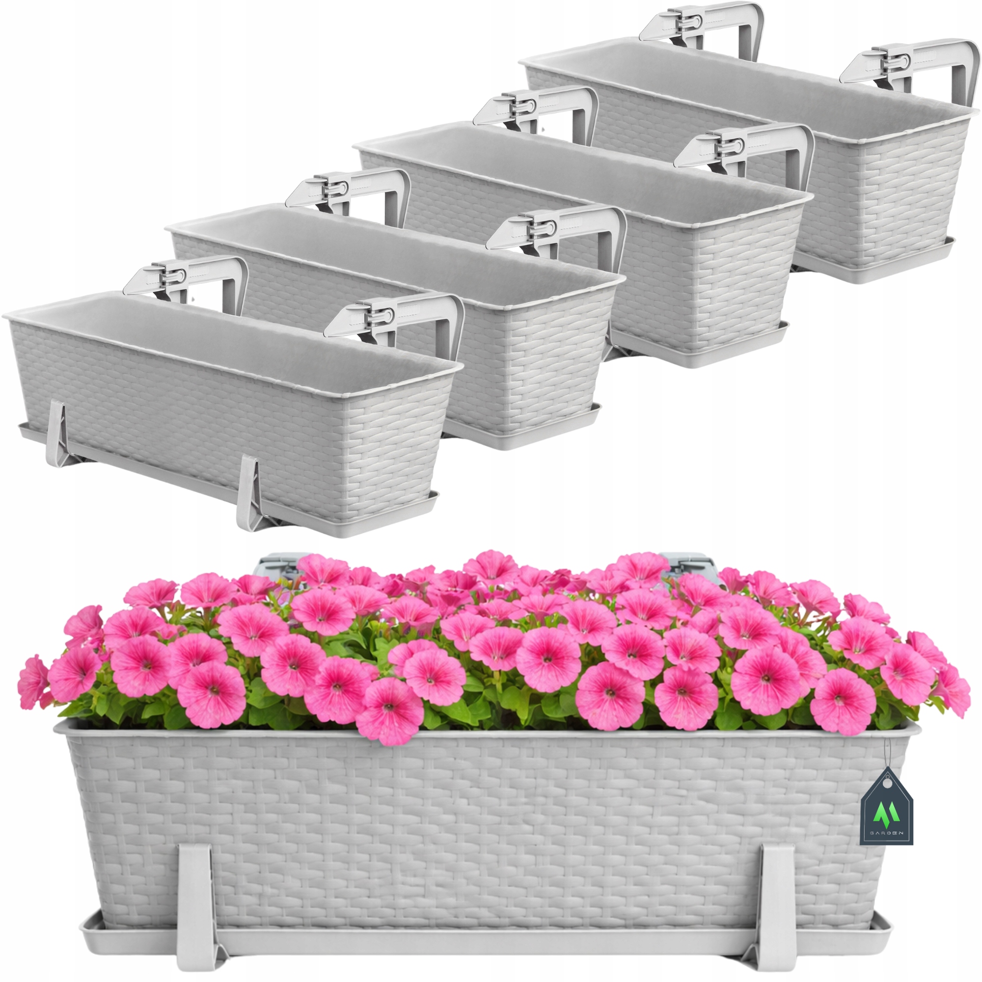 4x Skrzynka Balkonowa Doniczka Donica 60cm Z Uchwytami Szary Zestaw