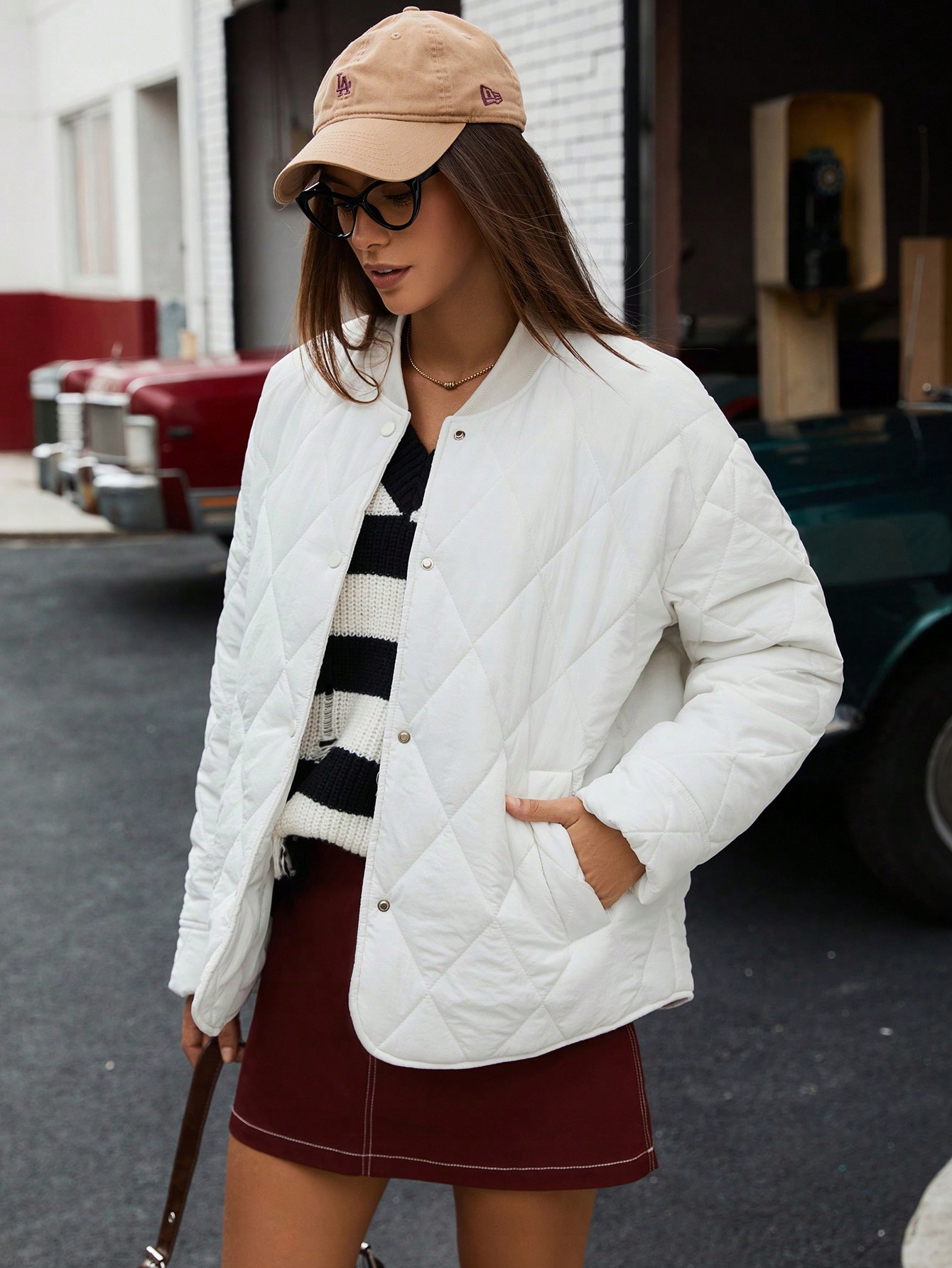 Prošívaná Lehká Oversize Bunda Se Sníženými Rameny, Bílá Shein, Velikost 36