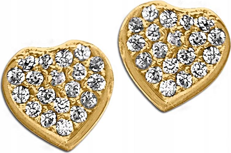 Zlaté náušnice 585 srdíčka se zirkony na tyčinku dárek k Valentýnu 14k