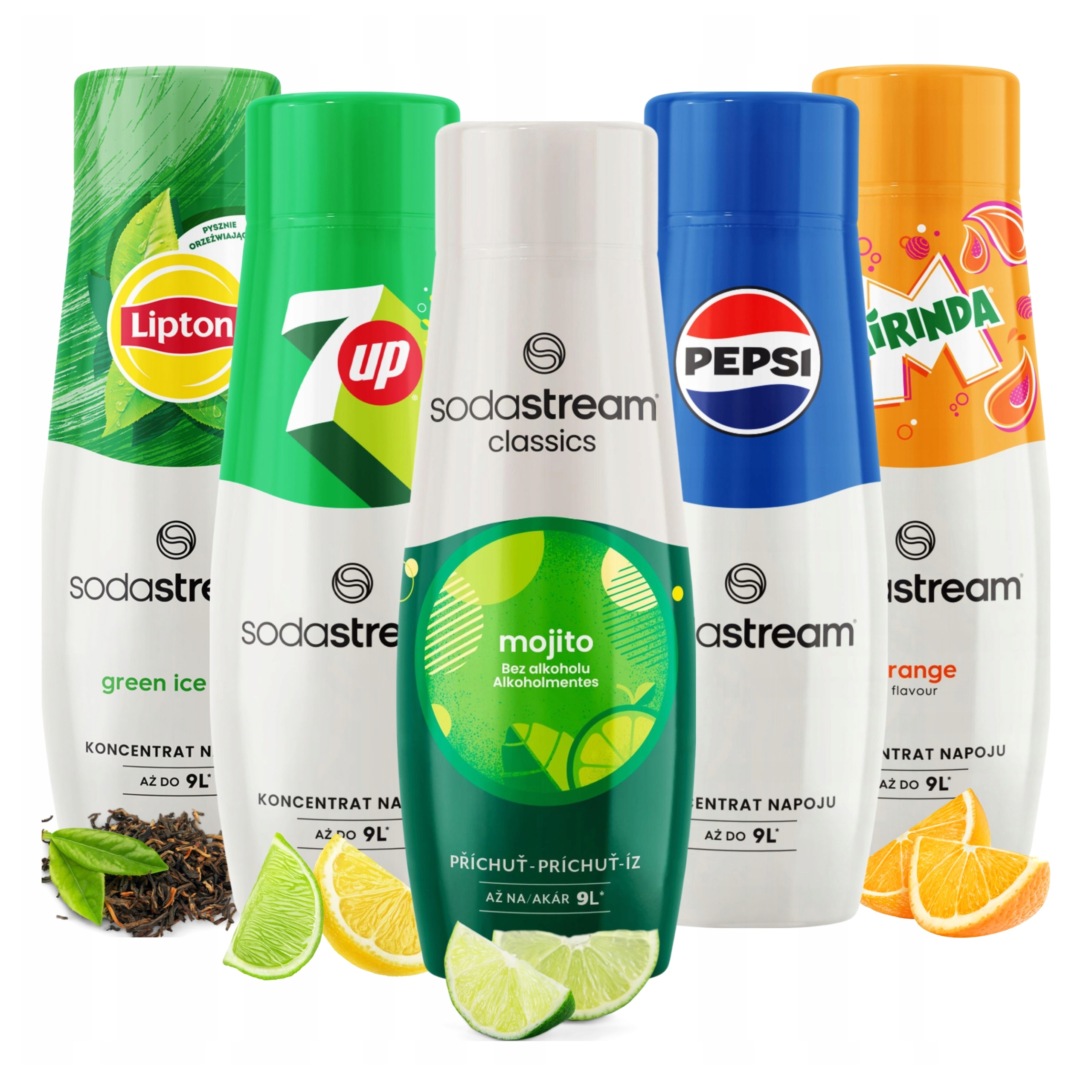 5 x Sodastream Sirup Mojito, Mirinda, 7UP, Pepsi, Lipton Green Tea