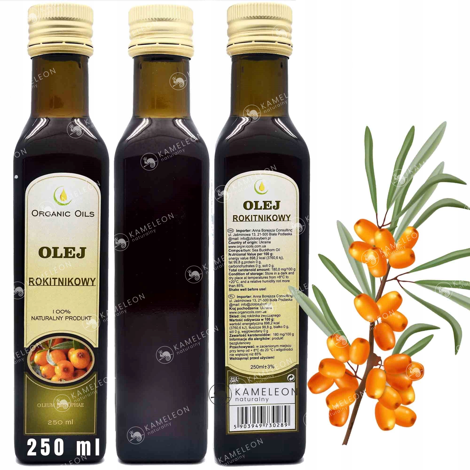 OLEJ ROKITNIKOWY Z ROKITNIKA Organic Oils tłoczony na zimno 250ml 0,25L