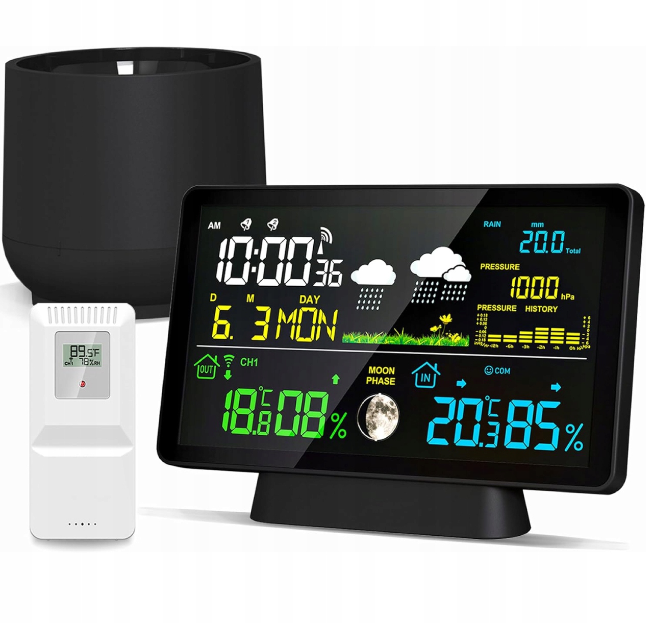 Bezdrátová meteorologická stanice LCD 7,5" Barometr Senzor deště a Vlhkosti