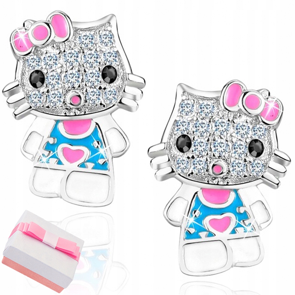 

Srebrne Kolczyki 925 Dla Dziewczynki Kitty Kotki