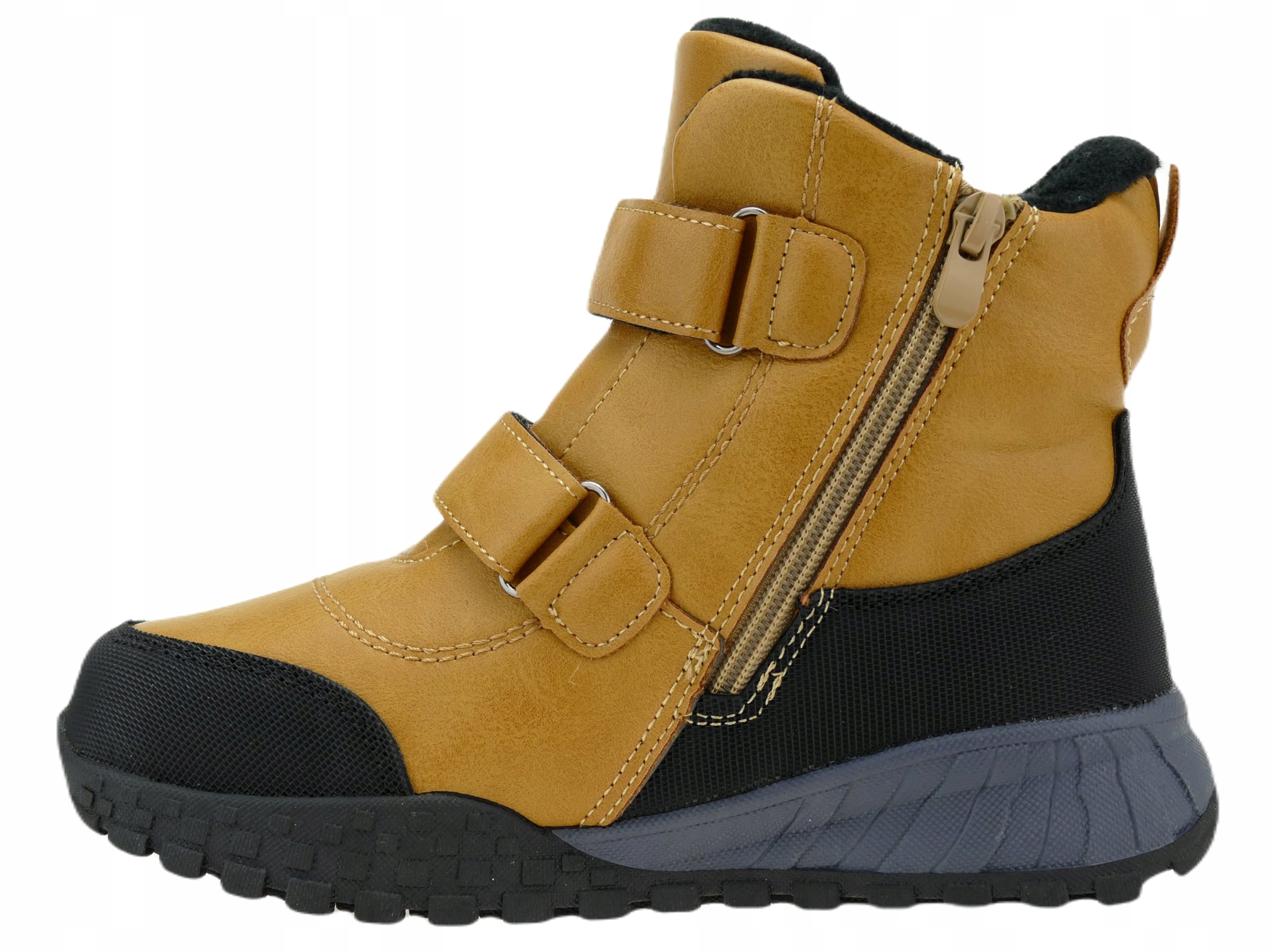 BUTY ZIMOWE CHŁOPIĘCE OCIEPLANE ŚNIEGOWCE RZEPY 34 Kolor brązowy