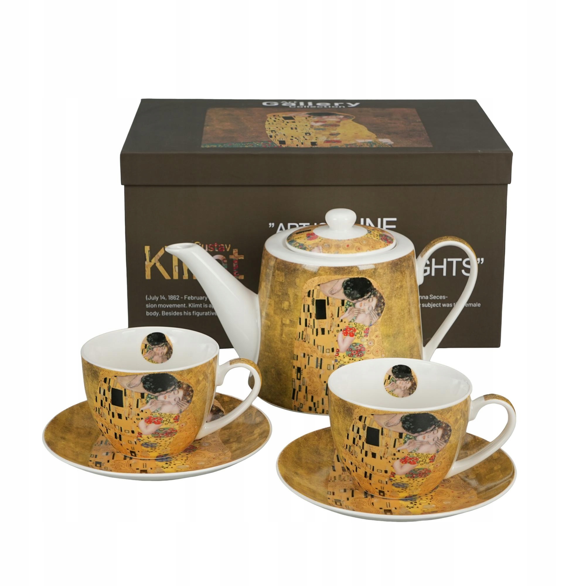 Porcelánová kanvica s lúhovačom a 2 šálky Klimt The Kiss Classic