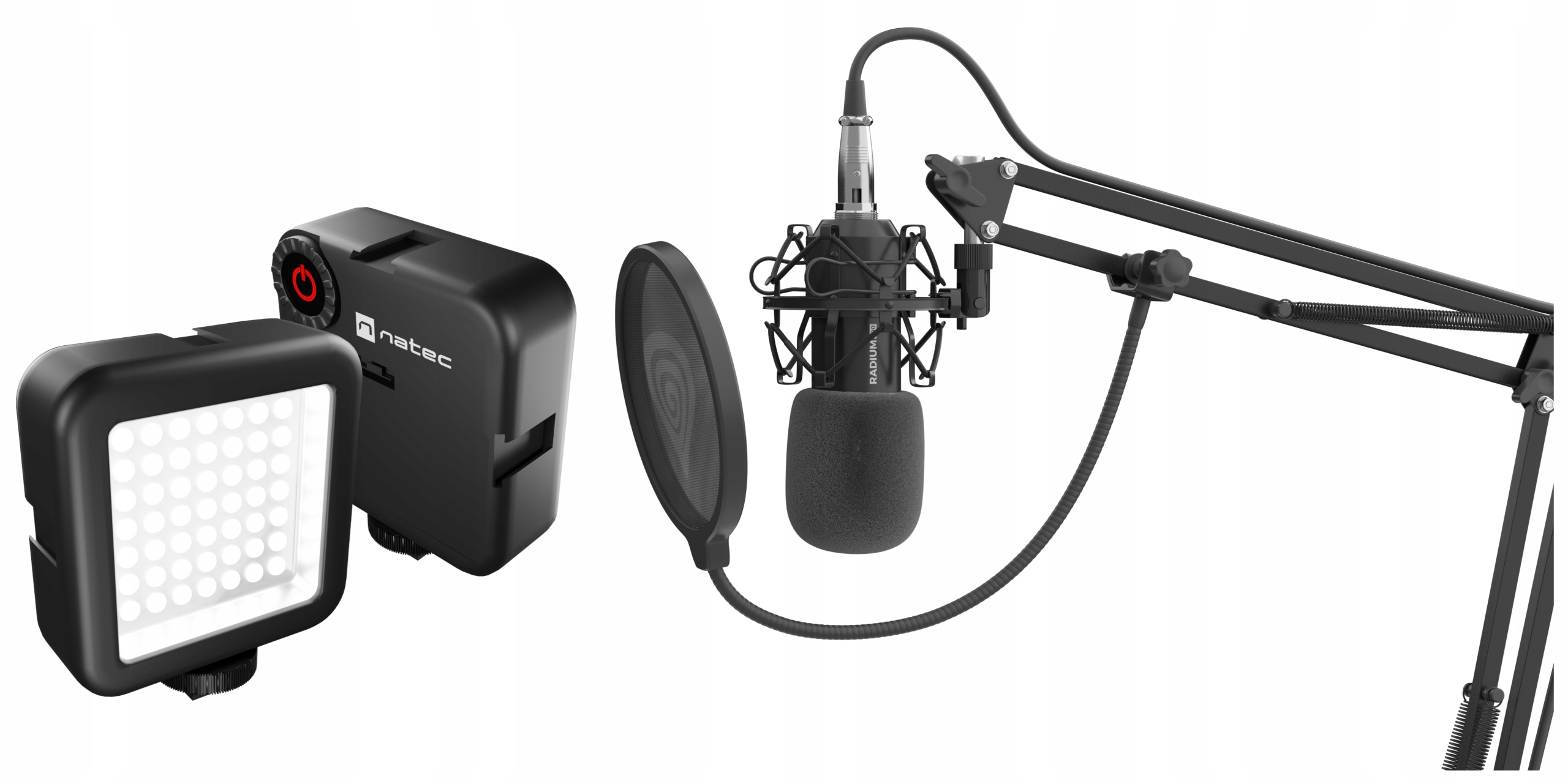 Mikrofon studyjny ramię Pop filtr straming Genesis Radium 300 Xlr latarka