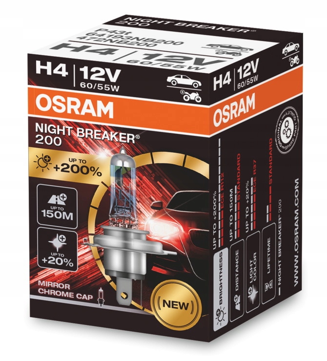 

Żarówka Osram H4 Night Breaker 200 Laser +200% 12V