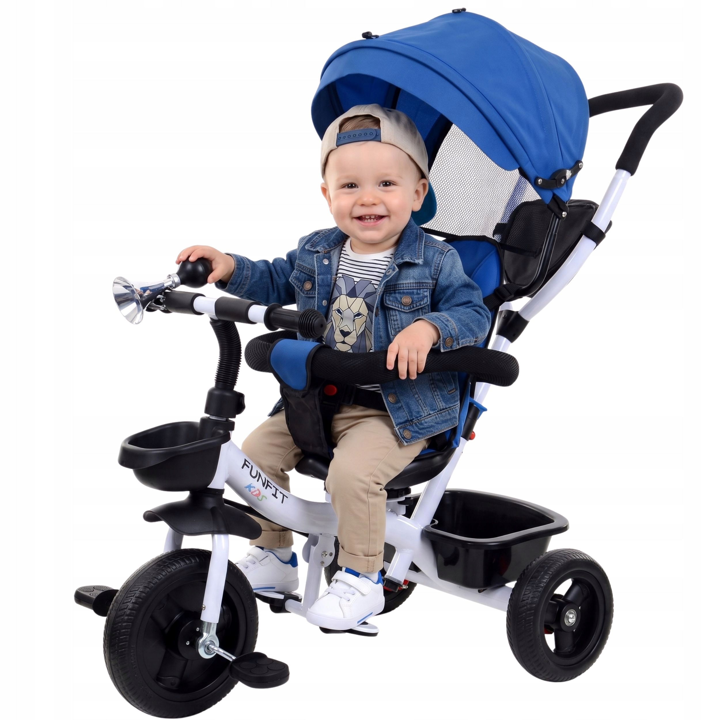Rowerek trójkołowy spacerowy trąbka dla dzieci Funfit Kids Twist niebieski