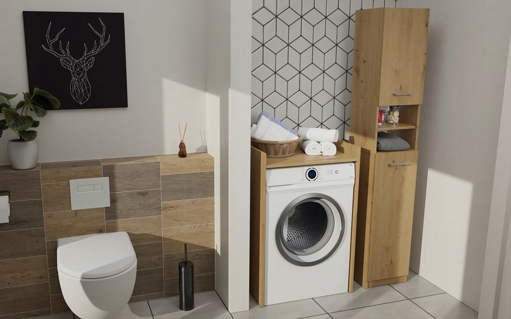 PRAKTYCZNA SZAFKA PÓŁKA ŁAZIENKOWA NA PRALKĘ STOJĄCA POLA NP DĄB ARTISAN Typ stojące