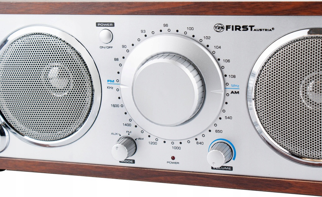 STYLOWE DREWNIANE RADIO FM AUX RETRO FIRST AUSTRIA Szerokość produktu 34 cm