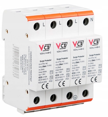 Omezovač přepětí třídy T1T2 (b+c) 4P 25kA Jiskrový Professional VCX