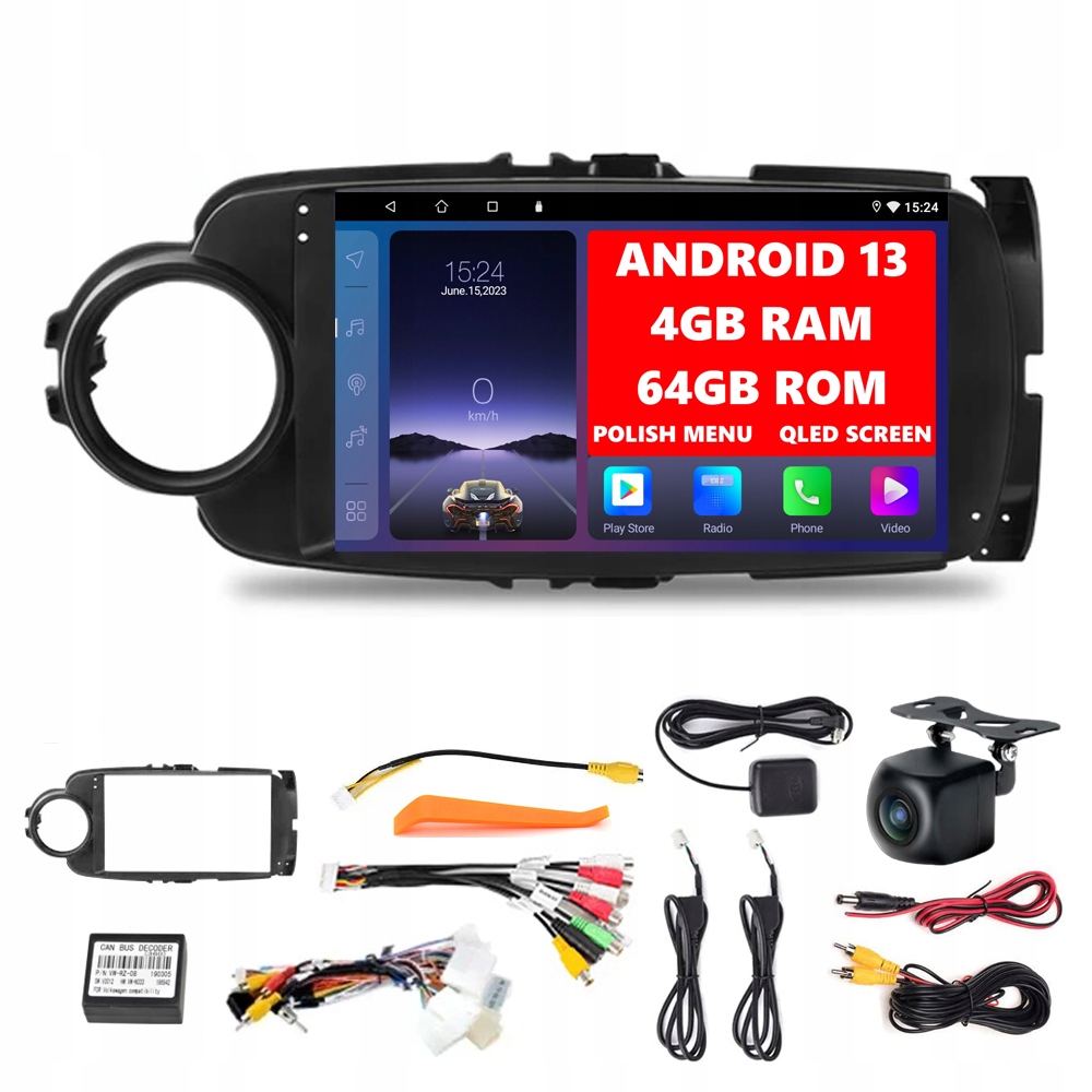 Autorádio S Android 13 Pro Toyota Yaris III 2011-2019, Android, Automatické Přehrávání Carplay 4 GB/64 Gb