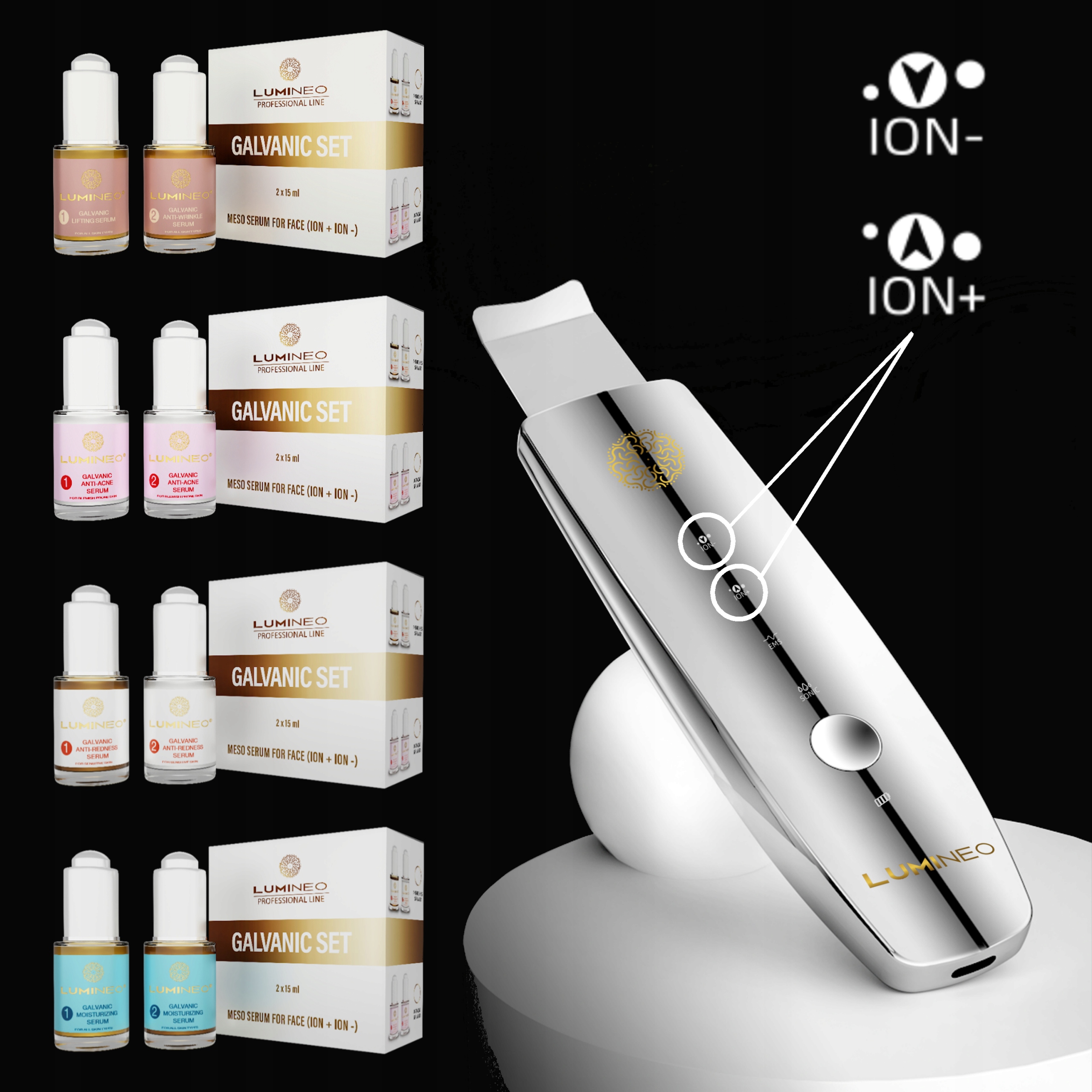 LUMINEO Serum do twarzy masażera lifting kwas hialuronowy 2 x 15 ml ION Waga produktu z opakowaniem jednostkowym 2 kg