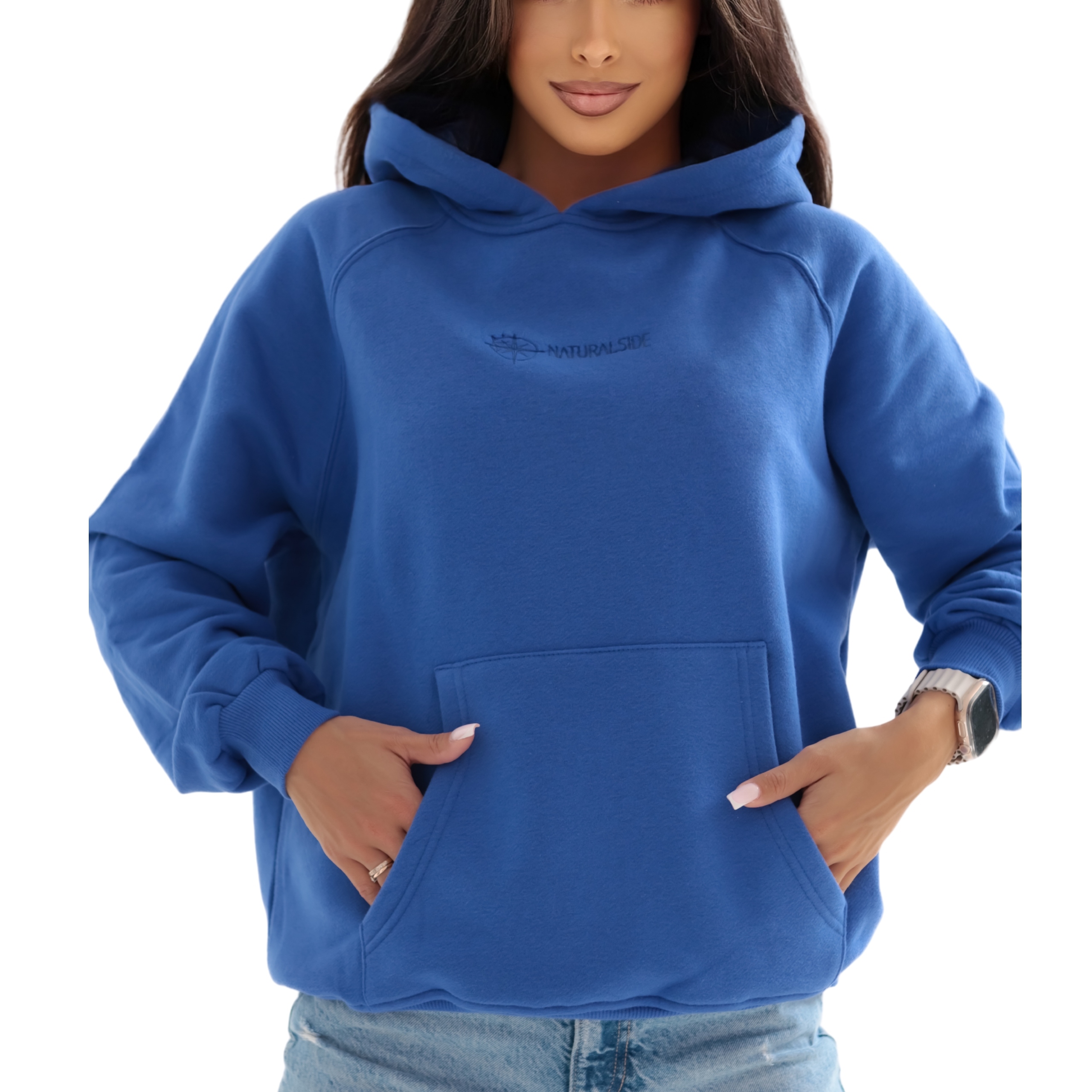 Dámská volná základní Premium modrá klokanka s kapucí Mikina M/L