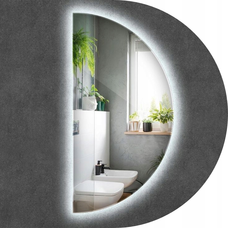 Polkruhové Zrkadlo Mesiac 80x40 Podsvietené Led Cob