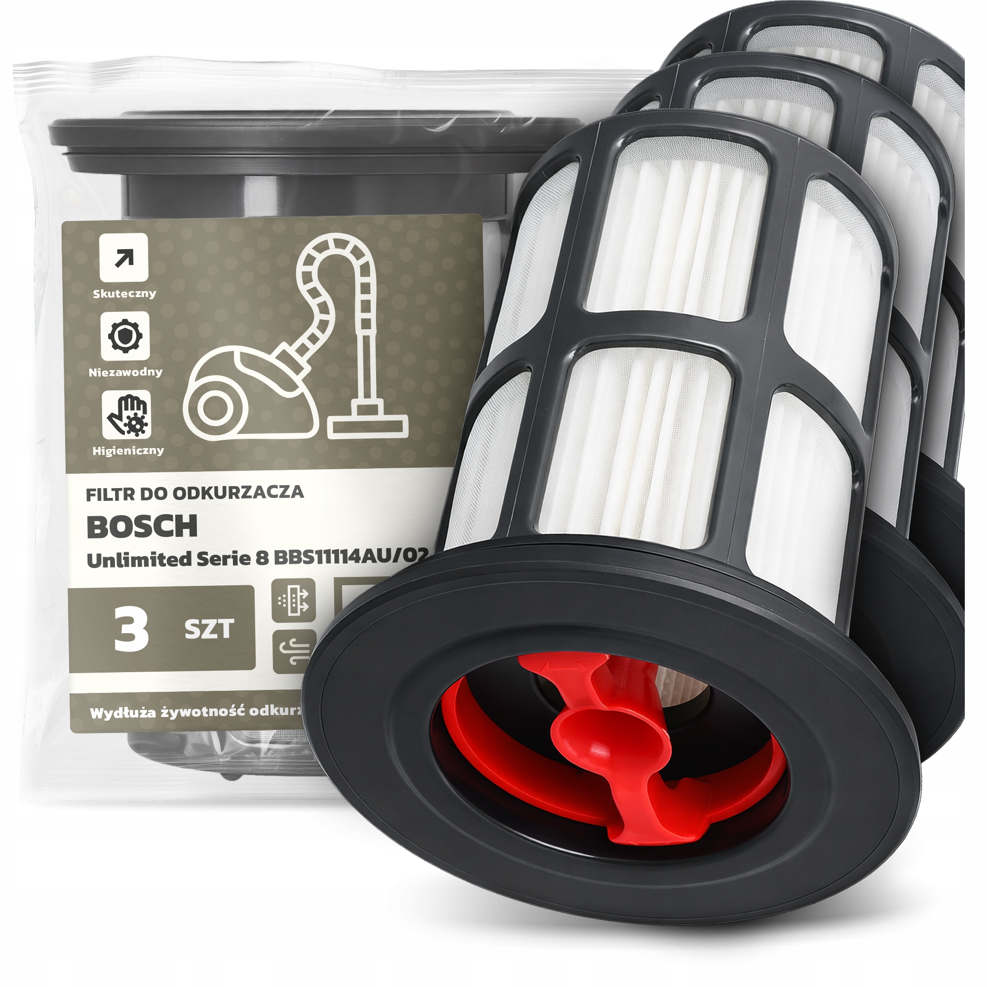 3x Filtr Do Vysavače Bosch Unlimited Serie 8 BBS11114AU/02 Hepa Filt Em-w