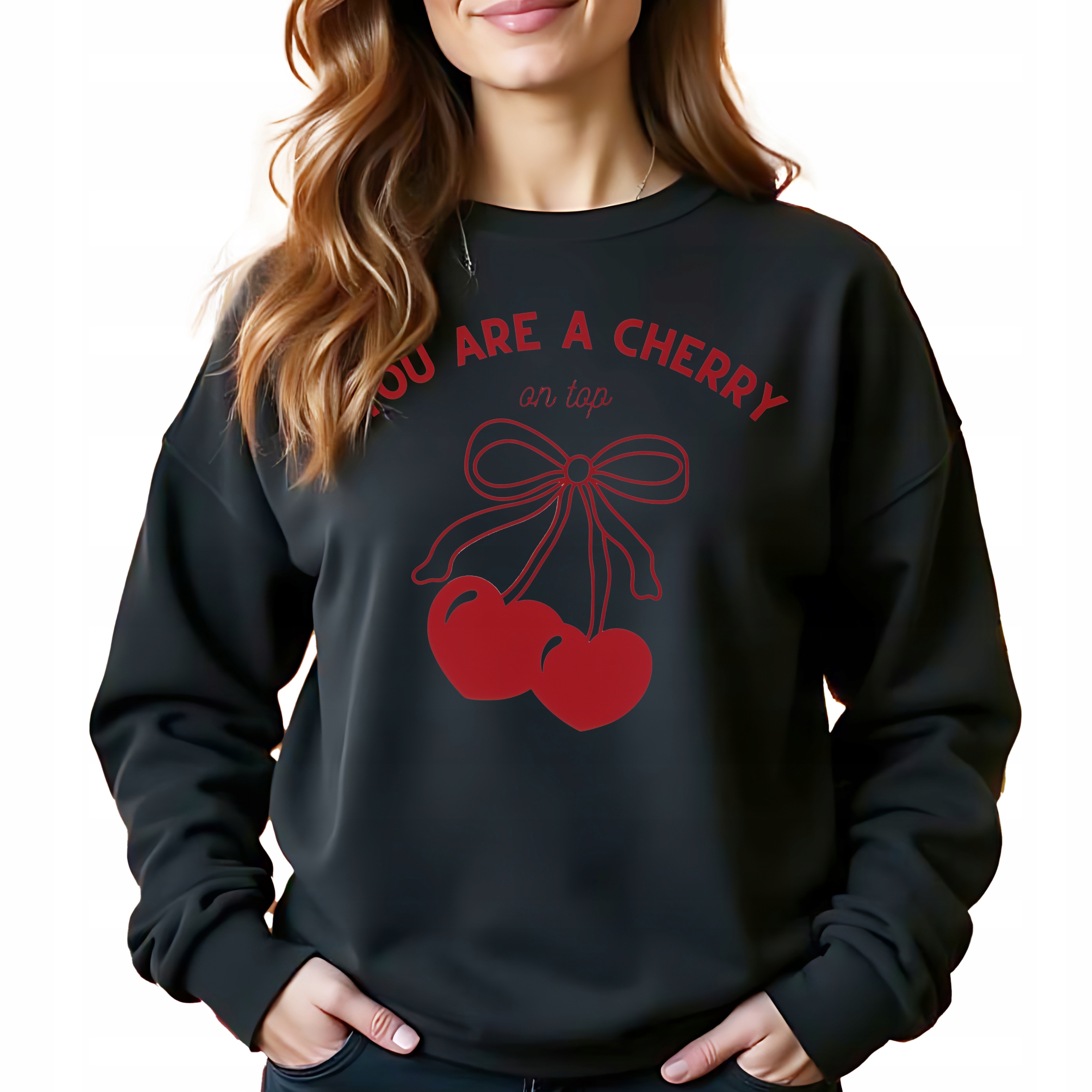 Stylová černá bavlněná Mikina You Are A Cherry Bez Kapuce jako Dárek L