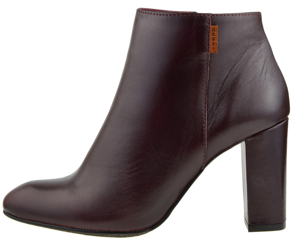 Bordové elegantní dámské kožené dámské kotníkové boty na podpatku Nessi 39