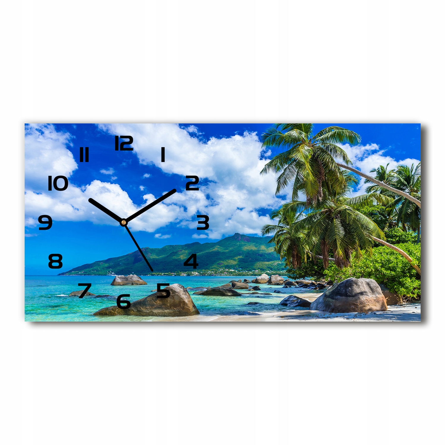 

Zegar ścienny szklany cichy Seszele plaża 60x30 cm