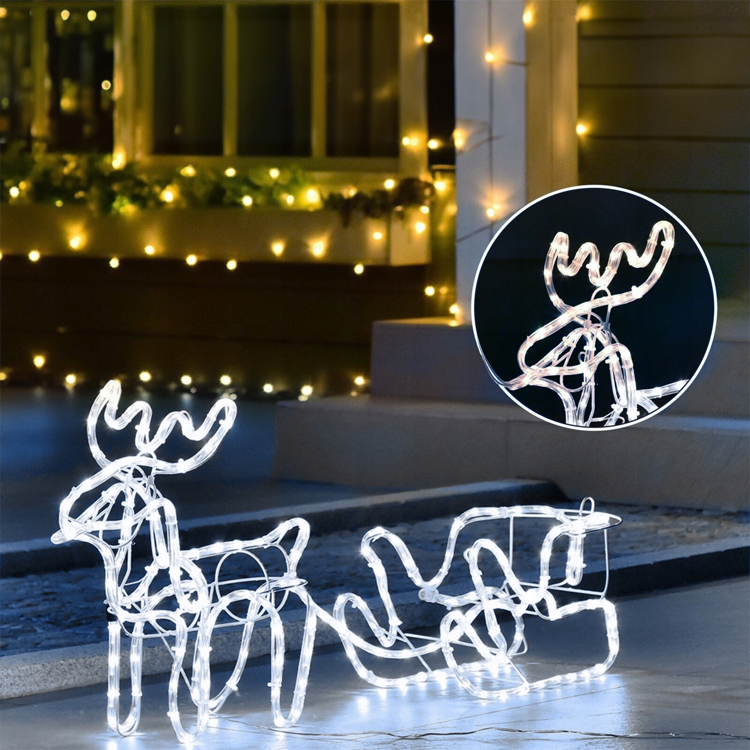 RENIFER Z SANIAMI LED LAMPKI ŚWIĄTECZNA OZDOBA DO DOMU OGRODU Kod producenta CHR-08500