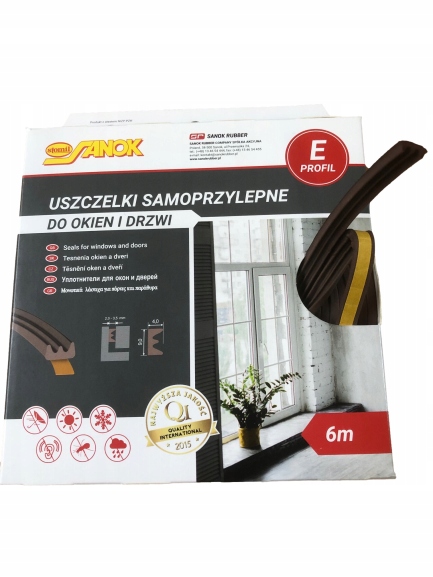 Uszczelka samoprzylepna do okien drzwi E BRĄZ 6m Szerokość produktu 0.9 cm