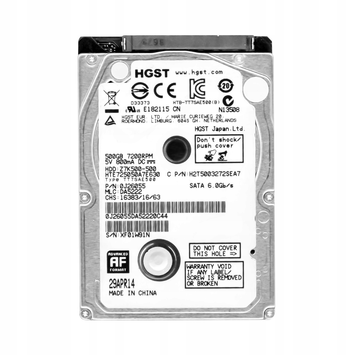 Hgst TravelStar Z7K500 Ea 500GB 7.2K 32MB Sata III 2.5'' HTE725050A7E630