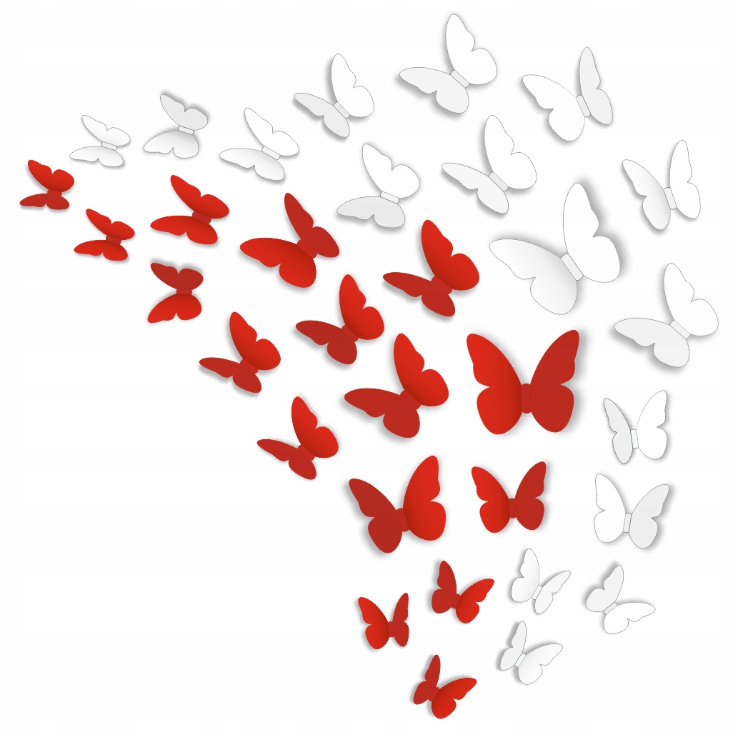 Dekoracja MOTYLKI 3D biało-czerwone (32 szt.) Płeć Brak informacji