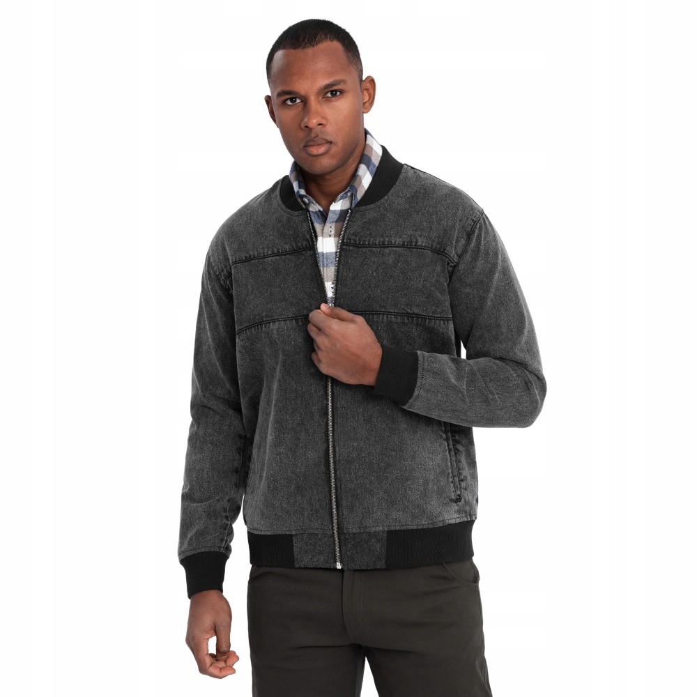 Pánská džínová bunda bomber stone wash černá Ombre OM-JADJ-0163 V2 XXL