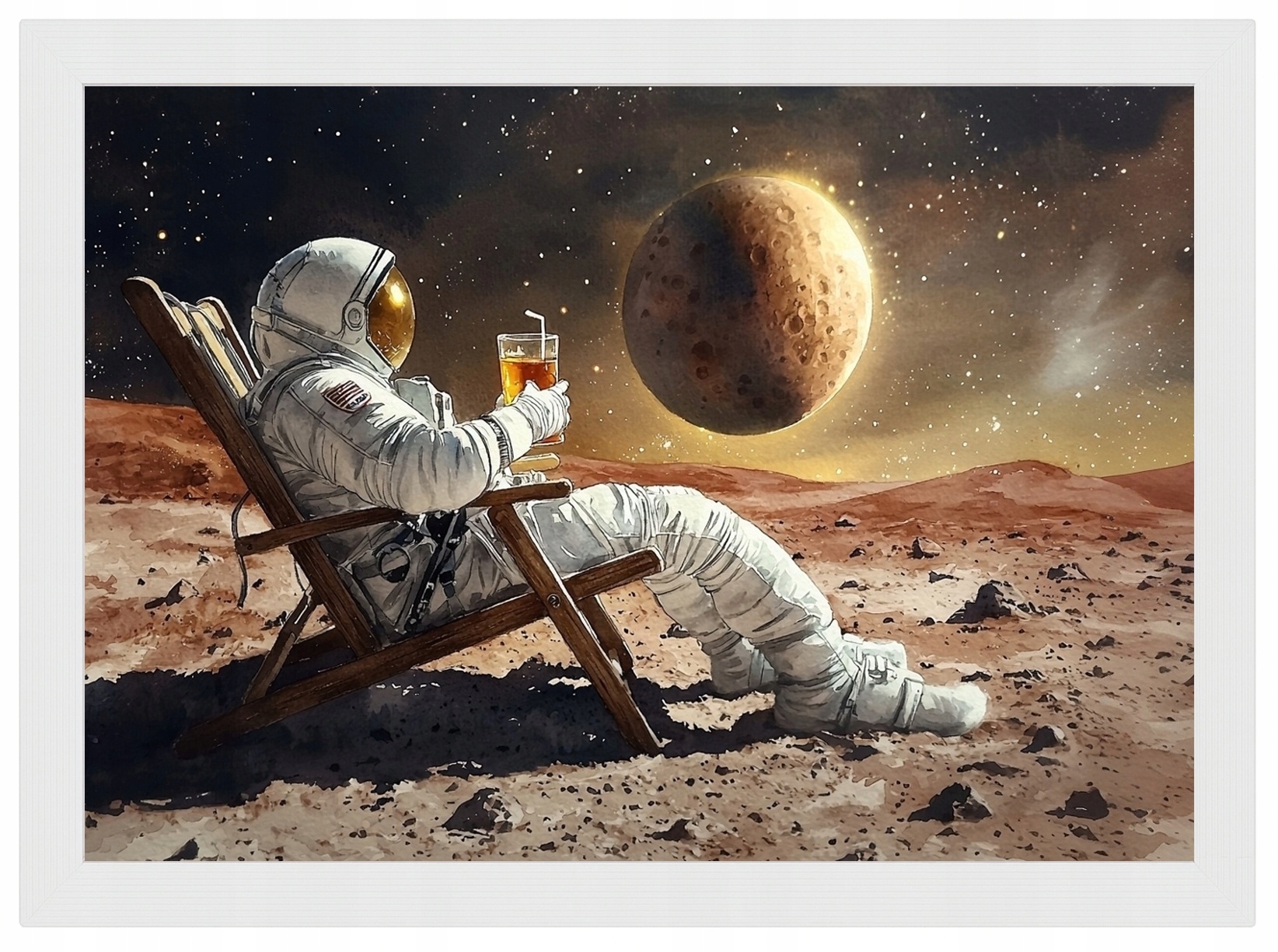 Plakát Rámeček Dřevo Kosmos Planeta Astronauta Relax Drink Mars 100x70