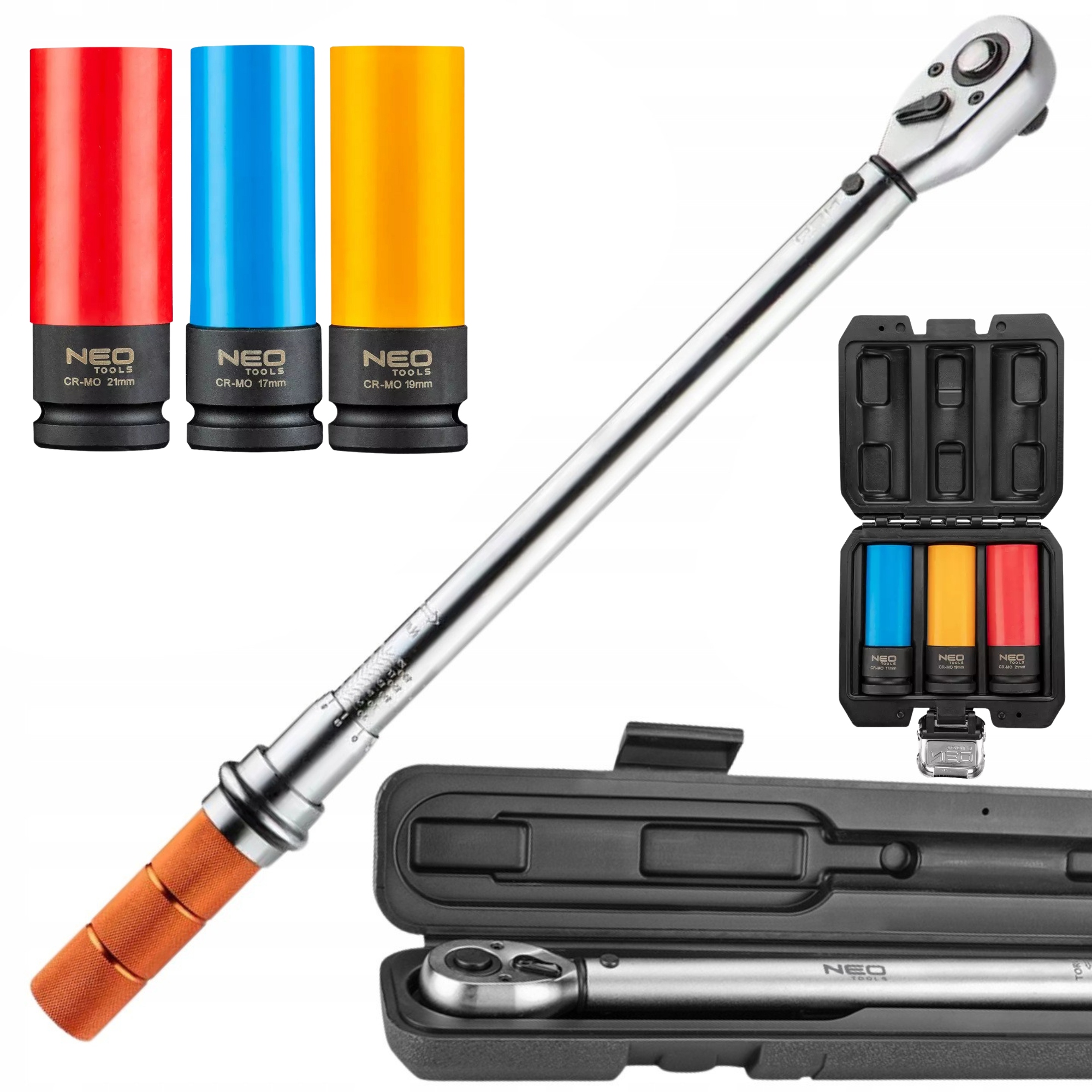 Neo Momentový Kľúč 20-210 Nm 1/2" Certifikát 3 nástavce pre Alu disky